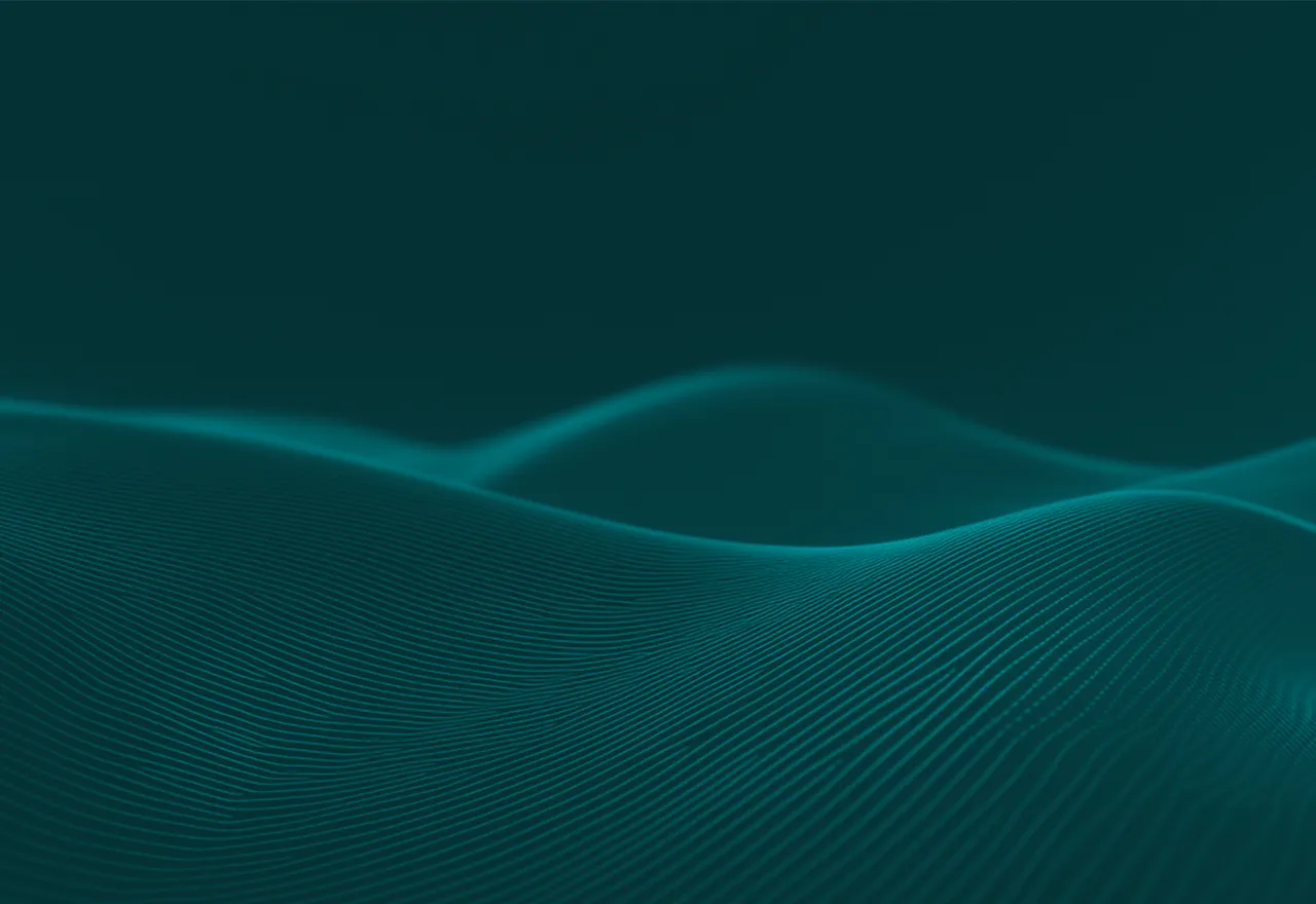 Türkisfarbene digitale Wellen im Hintergrund als Visual für moderne Website Entwicklung, SEO Optimierung und Leadgewinnung für Versicherungen und Finanzberater.